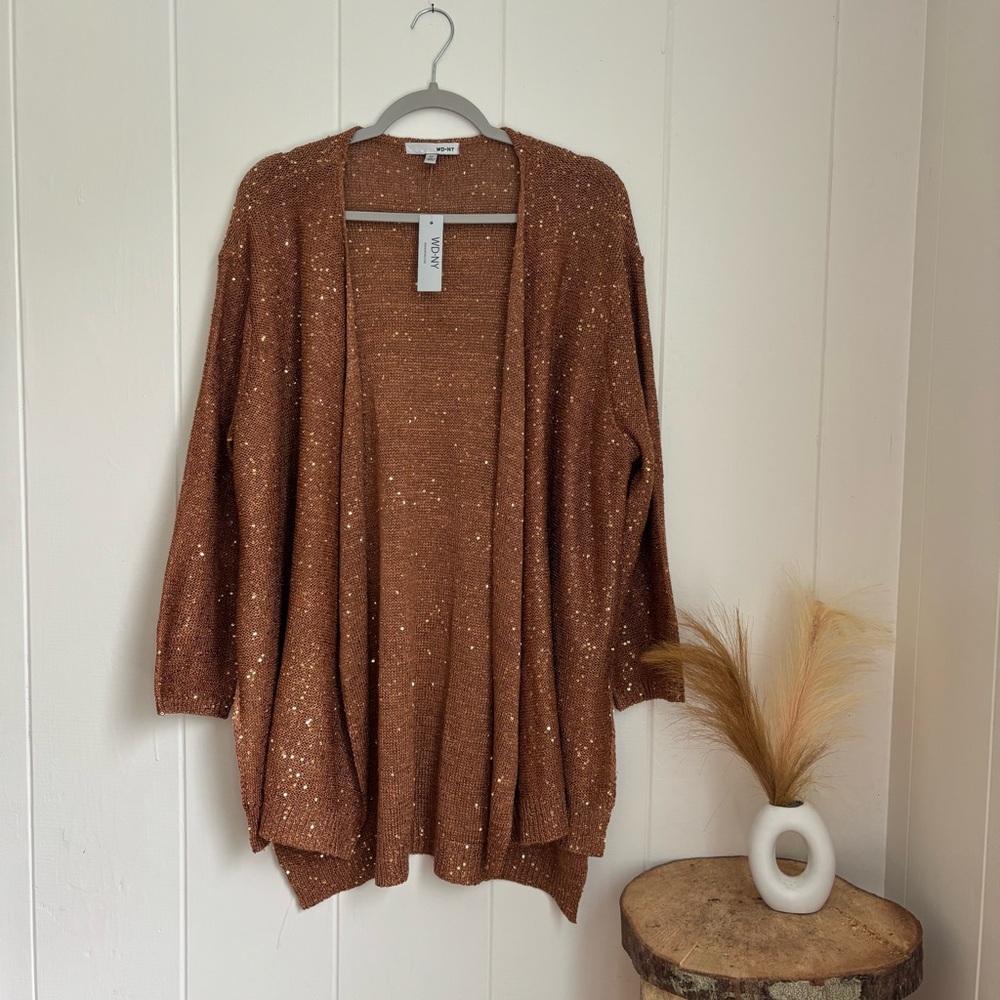 NWT WD.NY Brown Sequin Cardigan 2X